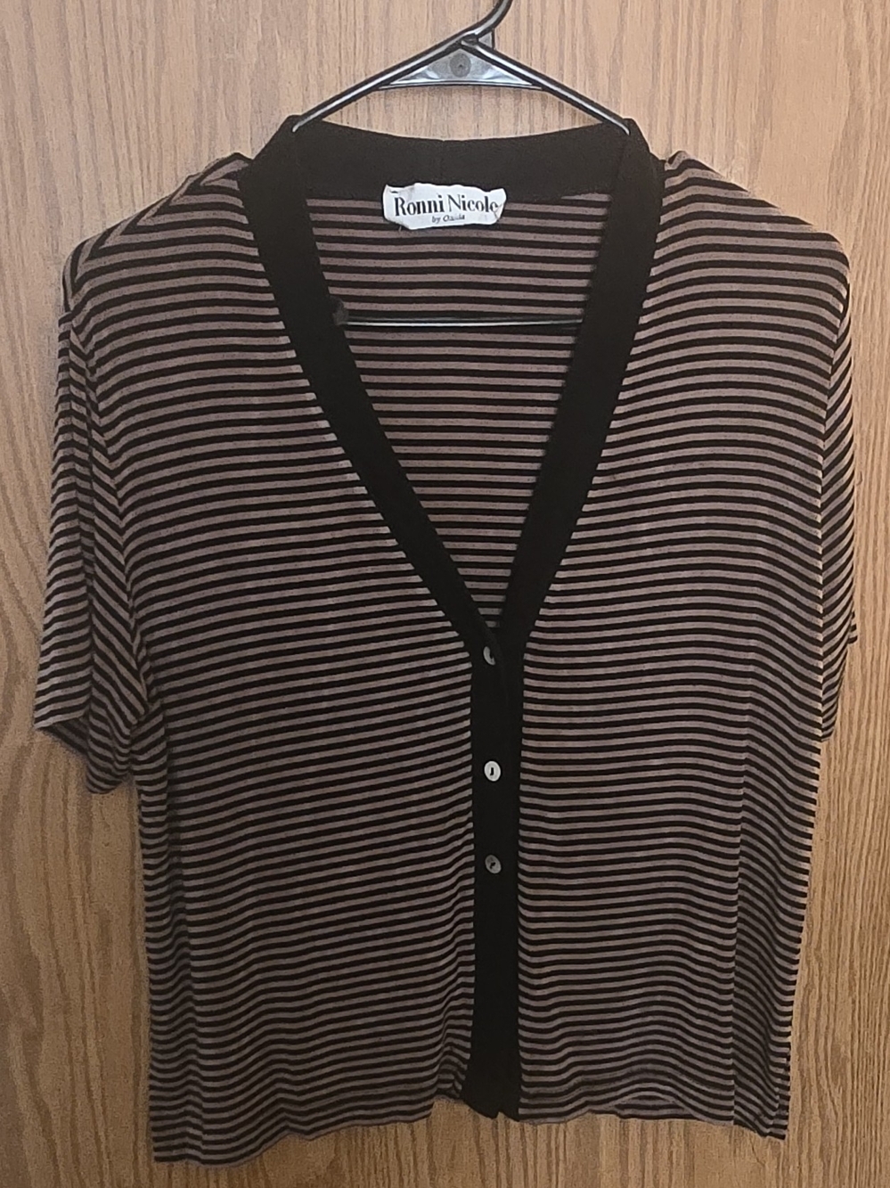 Ronni Nicole Striped Short Sleeve Cardigan - Brown & Black